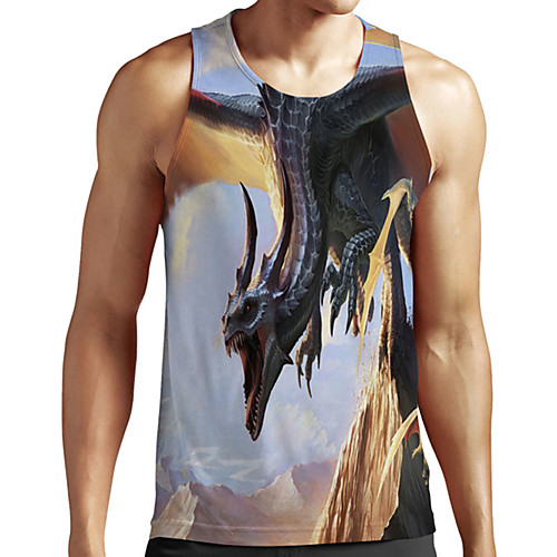 

Men's Unisex Tank Top Undershirt 3D Print Graphic Prints Dinosaur Plus Size Print Sleeveless Casual Tops Basic Designer Big and Tall Light Blue