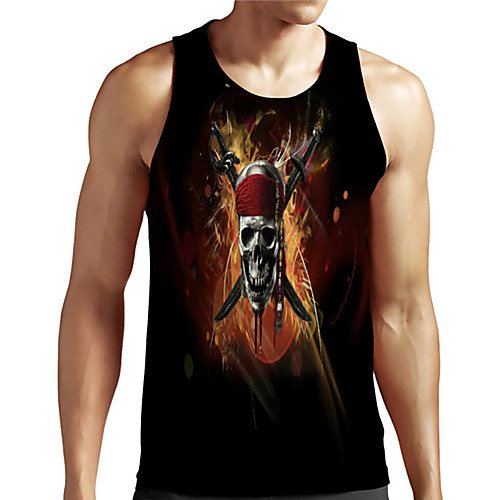 

Men's Unisex Tank Top Undershirt Shirt 3D Print Graphic Prints Skull Plus Size Print Sleeveless Casual Tops Basic Designer Big and Tall Round Neck Black / Summer