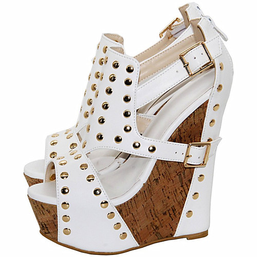 

Women's Sandals Wedge Sandals Platform Sandals Wedge Heel Open Toe PU Rivet Solid Colored White