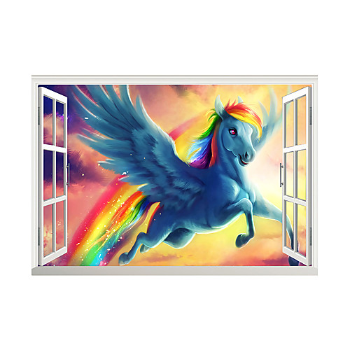 

3D False Window Seven-Color Rainbow Horse Home Children's Room Background Decoration Can Be Removed Stickers