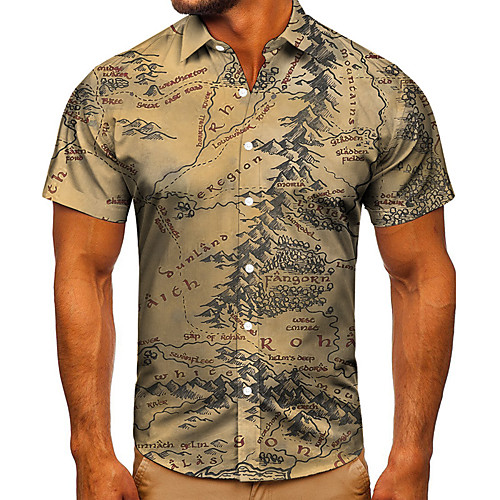 

Men's Shirt 3D Print Graphic Prints Mountain Button-Down Short Sleeve Street Tops Casual Fashion Classic Breathable Brown