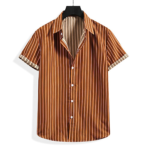 

Men's Shirt Striped Short Sleeve Casual Tops Simple Classic Collar Blue Red Coffee