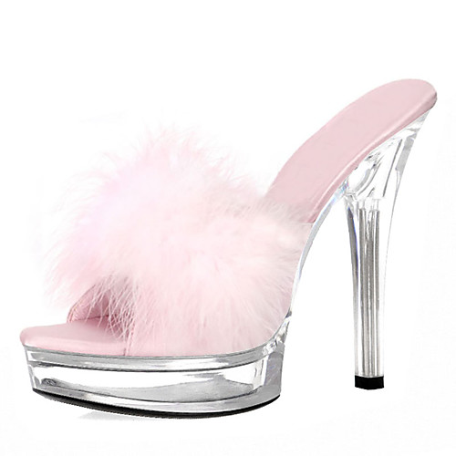 

Women's Sandals High Heel Peep Toe Rabbit Fur PVC Feather Solid Colored White Black Pink / Knee High Boots