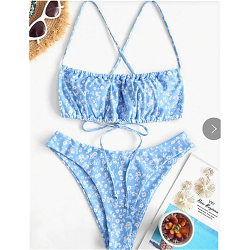 

Women's Bikini 2 Piece Swimsuit Floral Blue Blushing Pink Swimwear Bathing Suits New Casual Sexy