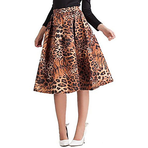 

Women's Vacation Casual / Daily Basic Streetwear Skirts Leopard Pleated Print Light Brown Brown