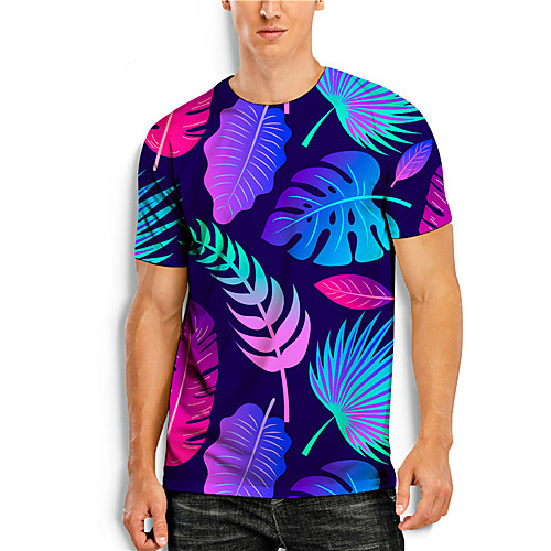 

Men's Tee T shirt 3D Print Plants Graphic Prints Print Short Sleeve Daily Tops Casual Designer Big and Tall Blue