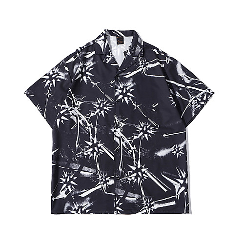

Men's Shirt Other Prints Graphic Button-Down Print Short Sleeve Casual Tops Basic Hawaiian Distressed Black / Summer