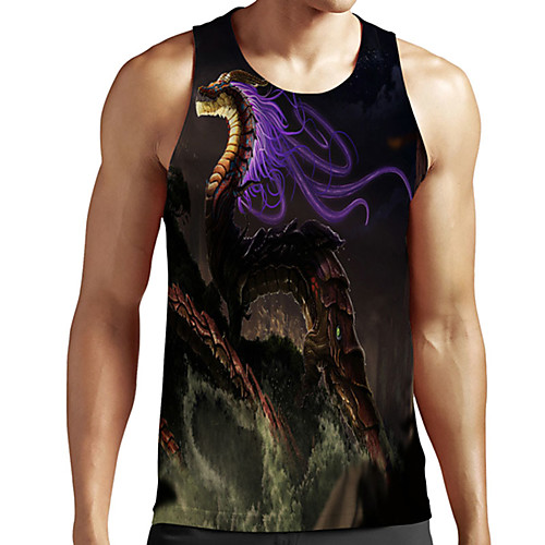 

Men's Unisex Tank Top Undershirt 3D Print Graphic Prints Dinosaur Plus Size Print Sleeveless Casual Tops Basic Designer Big and Tall Black