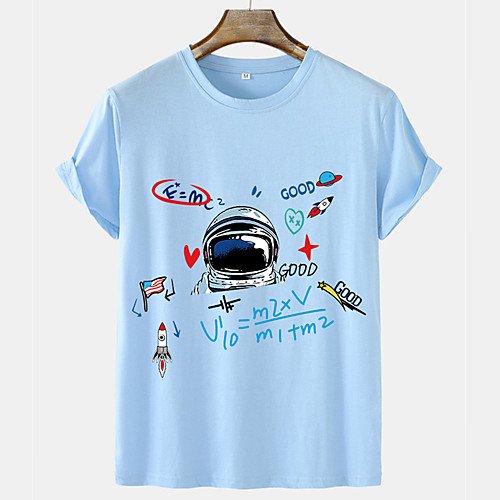 

Men's Unisex Tee T shirt Hot Stamping Graphic Prints Astronaut Letter Short Sleeve Casual Tops 100% Cotton Basic Fashion Designer Comfortable Blue Yellow Beige