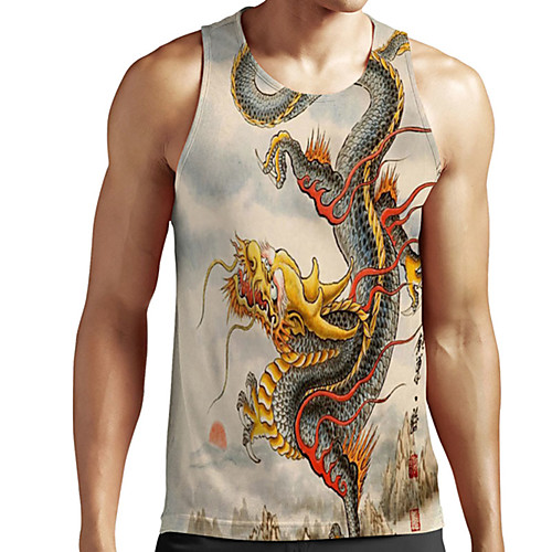 

Men's Unisex Tank Top Undershirt 3D Print Dragon Graphic Prints Plus Size Print Sleeveless Casual Tops Basic Designer Big and Tall White