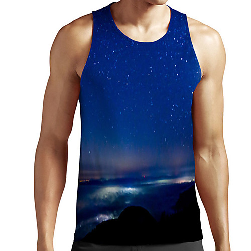 

Men's Unisex Tank Top Undershirt 3D Print Galaxy Graphic Prints Plus Size Print Sleeveless Casual Tops Basic Designer Big and Tall Blue