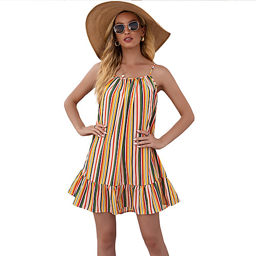 

Women's Strap Dress Short Mini Dress YC0720-yellow YC0720-rose red Sleeveless Stripes Summer Casual 2021 S M L XL / Cotton / Cotton