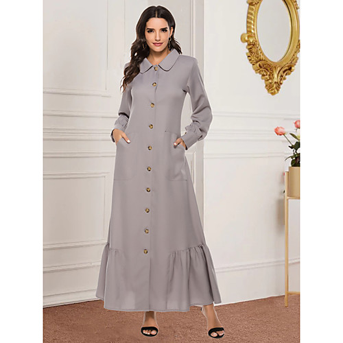 

Women's Swing Dress Maxi long Dress Gray Long Sleeve Solid Color Fall Spring Casual / Daily Loose 2021 M L XL XXL