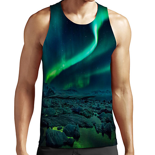 

Men's Unisex Tank Top Undershirt 3D Print Scenery Graphic Prints Plus Size Print Sleeveless Casual Tops Basic Fashion Designer Breathable Green