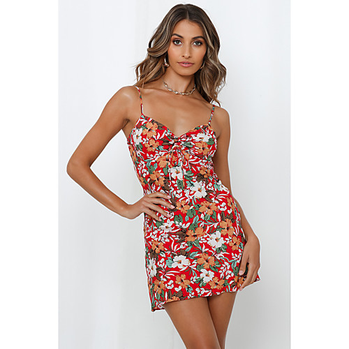 

Women's Strap Dress Short Mini Dress Red Sleeveless Solid Color Summer Casual / Daily 2021 S M L XL