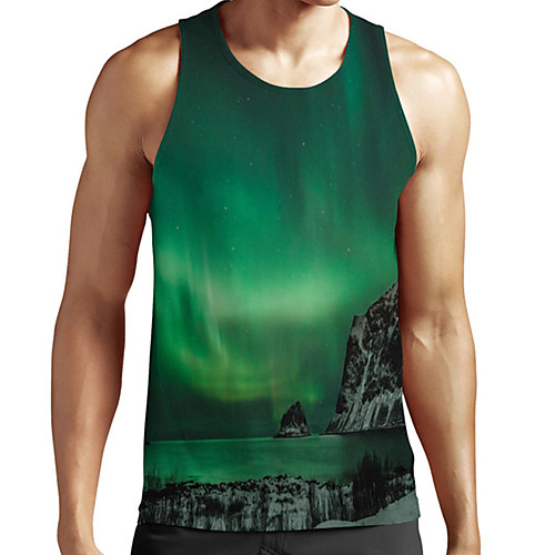 

Men's Unisex Tank Top Undershirt 3D Print Scenery Graphic Prints Plus Size Print Sleeveless Casual Tops Basic Fashion Designer Breathable Green