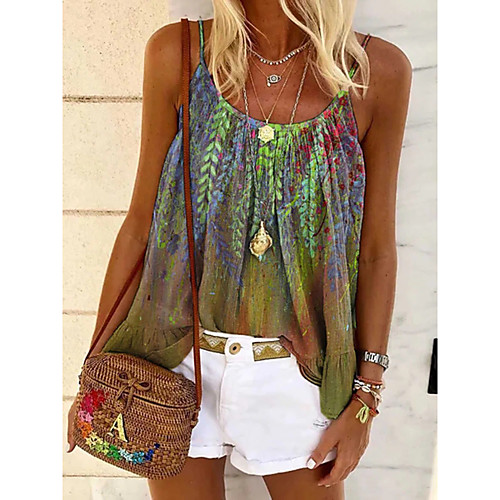 

Women's Holiday Floral Theme Camisole Blouse Tank Top Floral Graphic Print U Neck Streetwear Boho Tops Green