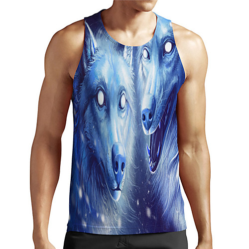 

Men's Unisex Tank Top Undershirt 3D Print Graphic Prints Wolf Plus Size Print Sleeveless Casual Tops Basic Designer Big and Tall Blue