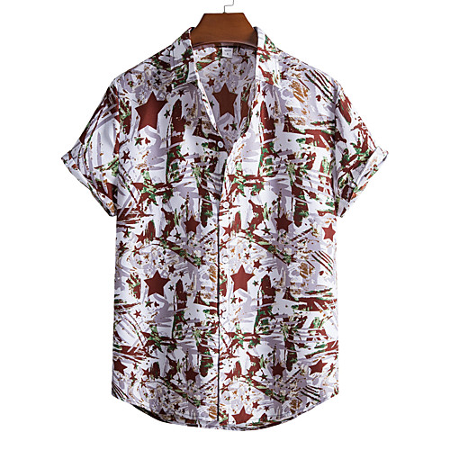

Men's Shirt Other Prints Color Block Plus Size Print Short Sleeve Going out Tops Tropical Beach Rainbow
