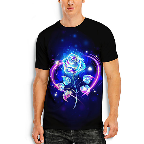 

Men's Tee T shirt 3D Print Graphic Prints Rose Print Short Sleeve Daily Tops Casual Designer Big and Tall Black