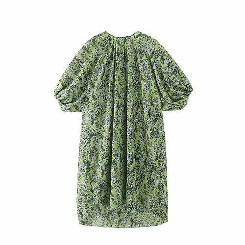 

Women's Loose Knee Length Dress Monet Green Short Sleeve Print Spring Summer Casual / Daily Loose 2021 One-Size