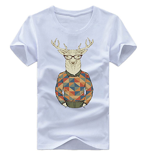 

Men's Unisex Tee T shirt Hot Stamping Graphic Prints Deer Animal Plus Size Print Short Sleeve Casual Tops Cotton Basic Fashion Designer Big and Tall White Black Light gray