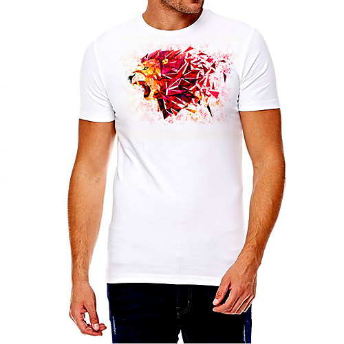 

Men's Unisex Tee T shirt Hot Stamping Graphic Prints Lion Animal Plus Size Print Short Sleeve Casual Tops Cotton Basic Fashion Designer Big and Tall White