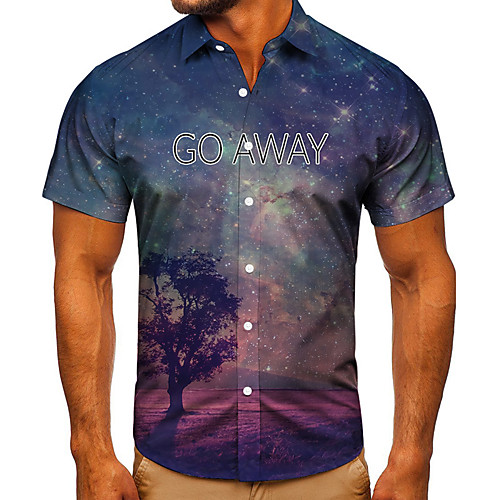

Men's Shirt 3D Print Galaxy Graphic Prints Button-Down Short Sleeve Street Tops Casual Fashion Classic Breathable Blue