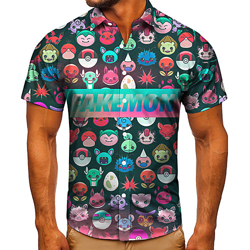 

Men's Shirt 3D Print Cartoon Graphic Prints Button-Down Short Sleeve Street Tops Casual Fashion Classic Breathable Rainbow