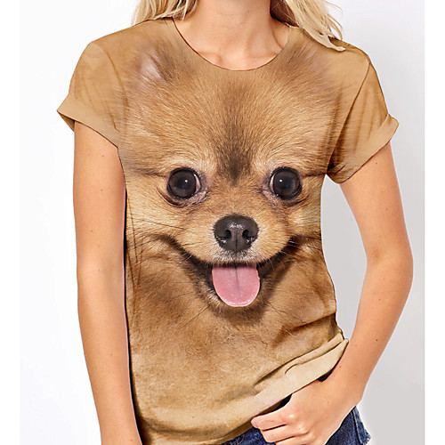 

Women's 3D Printed T shirt Dog 3D Animal Print Round Neck Tops Basic Basic Top Brown