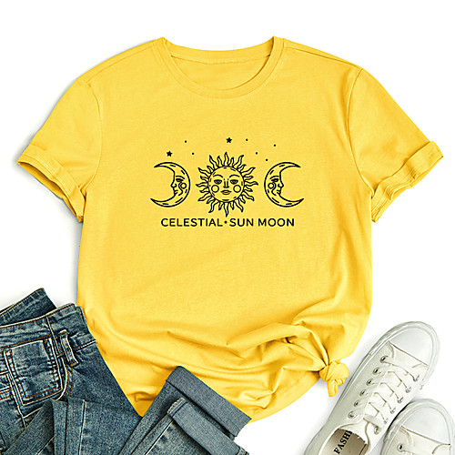 

Women's T shirt Graphic Letter Print Round Neck Tops 100% Cotton Basic Basic Top White Black Purple