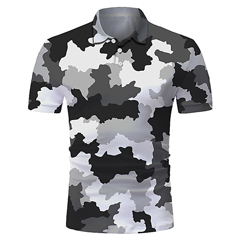 

Men's Golf Shirt Tennis Shirt 3D Print Camo / Camouflage Button-Down Short Sleeve Street Tops Casual Fashion Cool Breathable Green / Sports