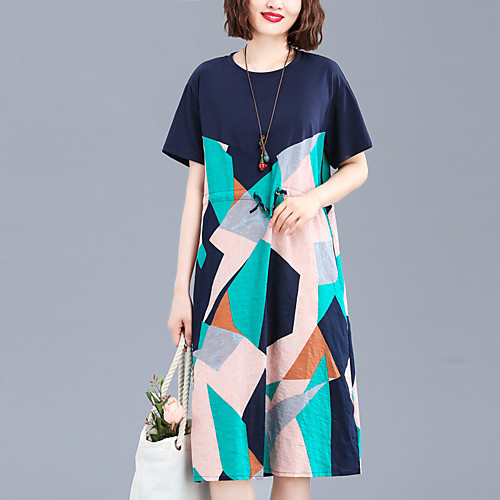 

2021 new short-sleeved waist stitching printing large size cotton and linen dress children summer literature and art retro a-sub skirt