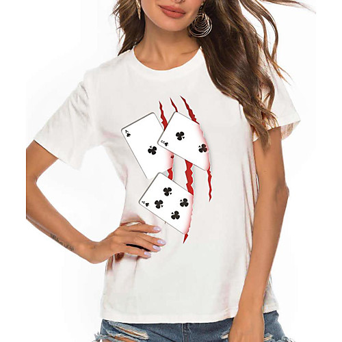 

Women's 3D Printed Painting T shirt Graphic 3D Print Round Neck Basic Tops White