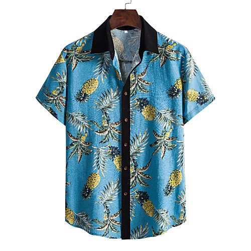 

Men's Shirt Other Prints Graphic Leaves Short Sleeve Daily Tops Casual Light Blue