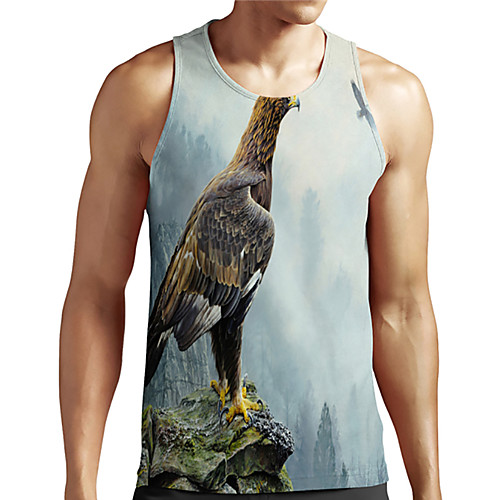 

Men's Unisex Tank Top Undershirt 3D Print Graphic Prints Eagle Animal Plus Size Print Sleeveless Casual Tops Basic Designer Big and Tall Light Blue