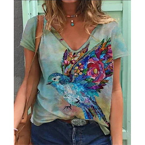 

Women's T shirt Animal Round Neck Tops Basic Basic Top Rainbow