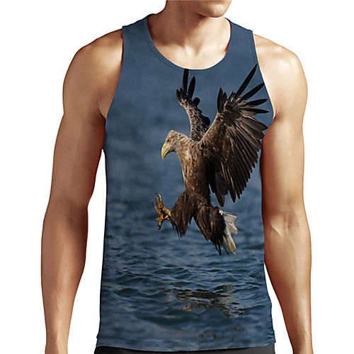 

Men's Unisex Tank Top Undershirt 3D Print Graphic Prints Eagle Animal Plus Size Print Sleeveless Casual Tops Basic Designer Big and Tall Blue