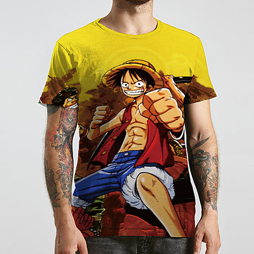 

Men's Unisex Tee T shirt 3D Print Anime Graphic Prints Plus Size Print Short Sleeve Casual Tops Basic Designer Big and Tall Yellow