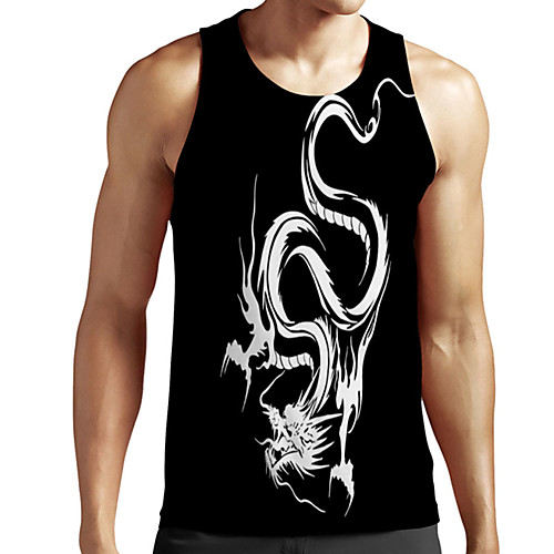 

Men's Unisex Tank Top Undershirt 3D Print Dragon Graphic Prints Plus Size Print Sleeveless Casual Tops Basic Designer Big and Tall Black