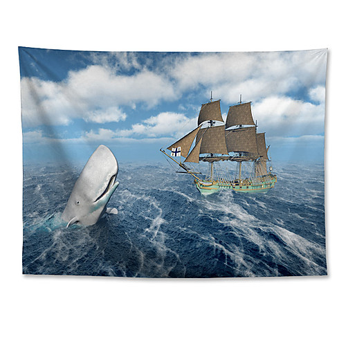

Wall Tapestry Art Decor Blanket Curtain Hanging Home Bedroom Living Room Decoration Polyester Steamship Whale