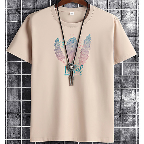 

Men's Unisex Tee T shirt Hot Stamping Graphic Prints Feather Letter Plus Size Print Short Sleeve Casual Tops Cotton Basic Fashion Designer Big and Tall White Black Khaki