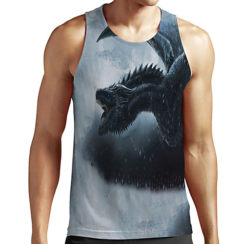 

Men's Unisex Tank Top Undershirt 3D Print Graphic Prints Dinosaur Plus Size Print Sleeveless Casual Tops Basic Designer Big and Tall Dark Gray