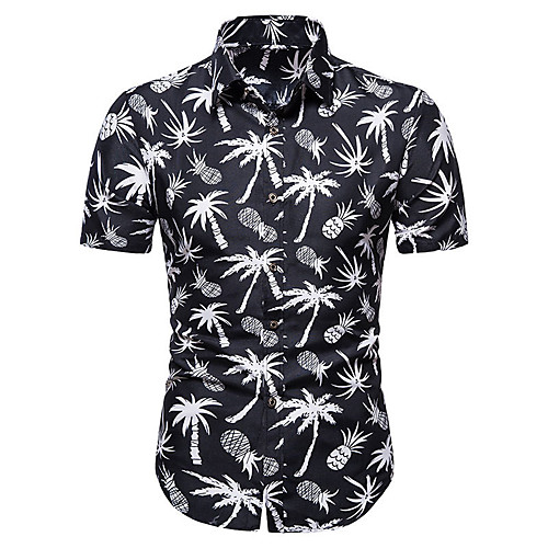 

Men's Shirt Pineapple Coconut Tree Button-Down Short Sleeve Casual Tops Cotton Casual Fashion Breathable Comfortable White Black