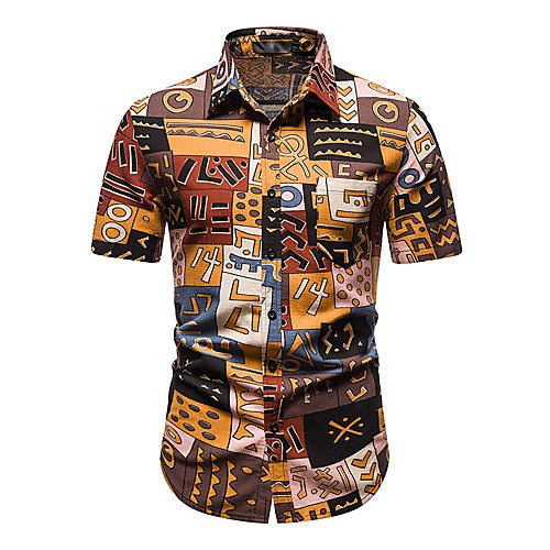 

Men's Shirt Other Prints Geometric Letter Print Short Sleeve Daily Tops Fashion Beach Hawaiian Brown