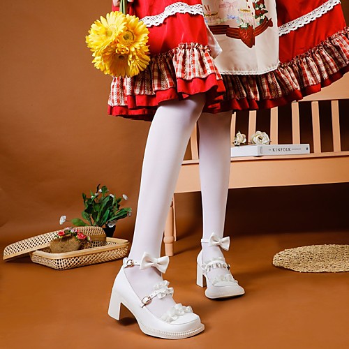 

Women's Lolita Shoes Chunky Heel Round Toe PU Synthetics White Black