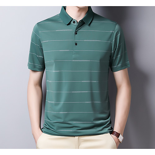 

Men's Golf Shirt Other Prints Striped Print Short Sleeve Casual Tops Business Simple Blushing Pink Green Navy Blue / Summer / Work