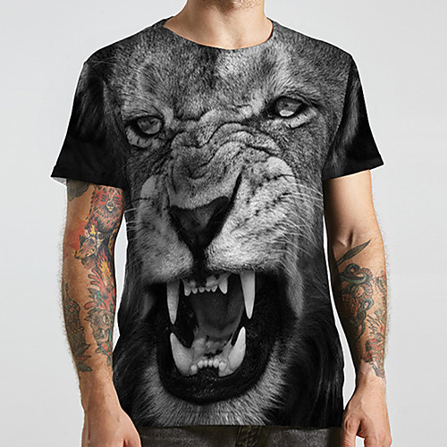 

Men's Unisex Tee T shirt Shirt 3D Print Graphic Prints Lion Animal Plus Size Print Short Sleeve Casual Tops Fashion Designer Big and Tall Round Neck Black / Sports / Summer