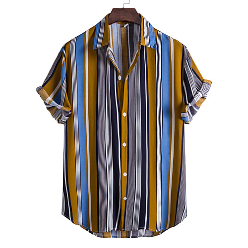 

Men's Shirt Other Prints Color Block Plus Size Print Short Sleeve Going out Tops Tropical Beach Rainbow