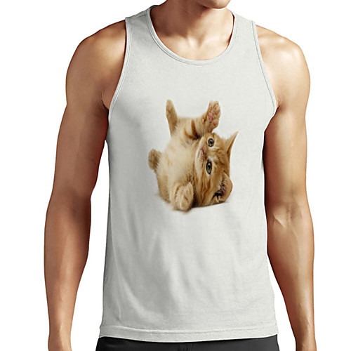 

Men's Unisex Tank Top Undershirt 3D Print Cat Graphic Prints Animal Plus Size Print Sleeveless Casual Tops Basic Designer Big and Tall White